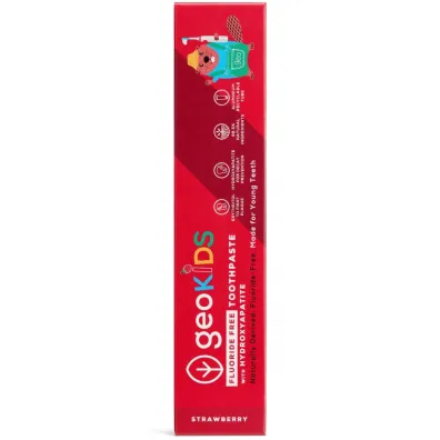 Georganics GeoKids, Naturalna pasta do z�b�w dla dzieci, z Hydroksyapatytem, bez fluoru, Smak truskawkowy, 6m+ 75 ml