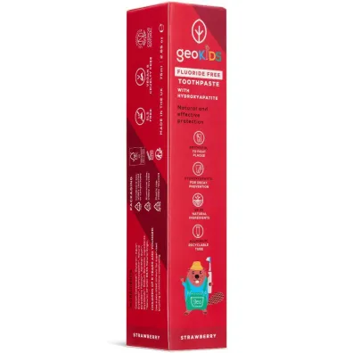 Georganics GeoKids, Naturalna pasta do z�b�w dla dzieci, z Hydroksyapatytem, bez fluoru, Smak truskawkowy, 6m+ 75 ml