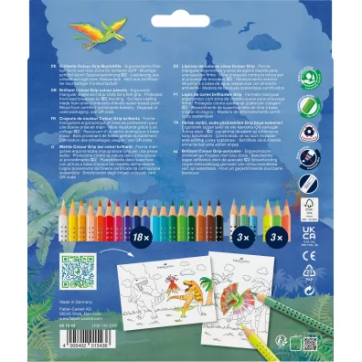 Faber-Castell Kredki Grip dinozaury metalicznych + naklejki 18 kolor�w + 6 kolor�w