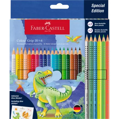 Faber-Castell Kredki Grip dinozaury metalicznych + naklejki 18 kolor�w + 6 kolor�w