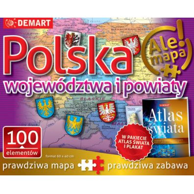 Puzzle 100 el. Polska. Wojewdztwa i powiaty + atlas