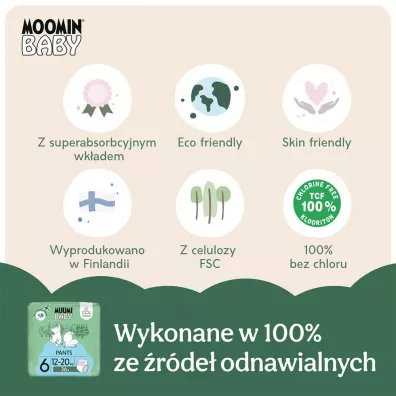 Muumi Baby Pieluchomajtki ekologiczne 6 (12-20 kg) 36 szt.