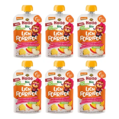 Holle Mus owsiankowy Lew (jab�ko - ry� - mango - ananas - quinoa) od 1 roku Demeter Zestaw 6 x 110 ml Bio
