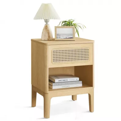 Songmics Szafka nocna z rattanow szufladk boho