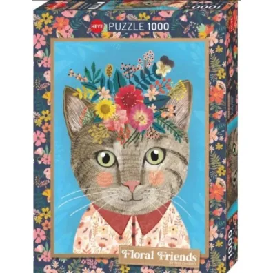 Puzzle 1000 el. Floral Friends, Kotek z kwiatami Heye