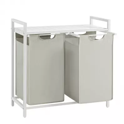 Songmics Kosz na pranie-szary 2 komory biay, szary 2 x 46 l