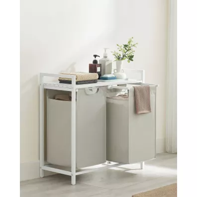 Songmics Kosz na pranie-szary 2 komory biay, szary 2 x 46 l