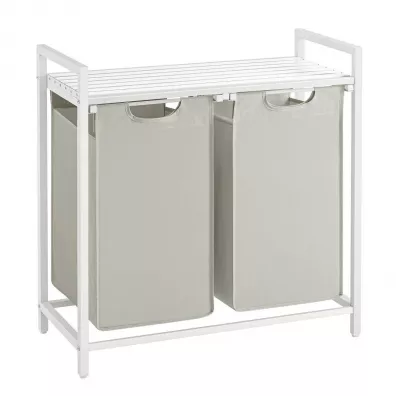 Songmics Kosz na pranie-szary 2 komory biay, szary 2 x 46 l