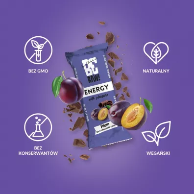 BeRaw Baton Energy Plum Chocolate 40 g