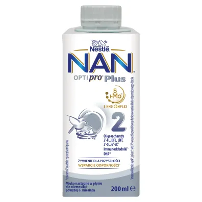 Nestle Nan Optipro Plus 2 HMO Mleko nastpne w pynie dla niemowlt powyej 6. miesica 200 ml