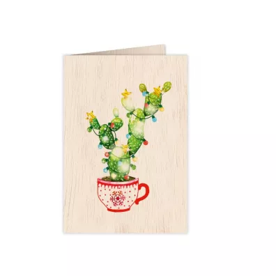Cozywood Karnet drewniany �wi�teczny C6 Kaktus + koperta