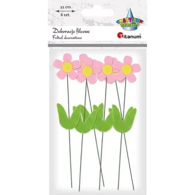 Titanum Dekoracje filcowe kwiaty 3D na druciku 6 szt