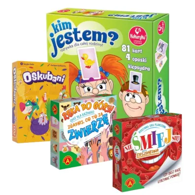 Pakiet: Kim jestem?, R�ka do g�ry! Zgadnij, co to za zwierz�, Nie �miej si�! Wersja kieszonkowa, Oskubani. Humorystyczna gra karciana