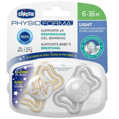 Chicco Smoczek uspokajajcy light silikon lumi 6-16m 2 szt.