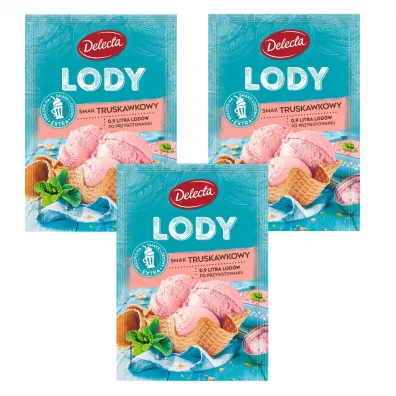 Delecta Lody w proszku o smaku truskawkowym zestaw 3 x 57 g