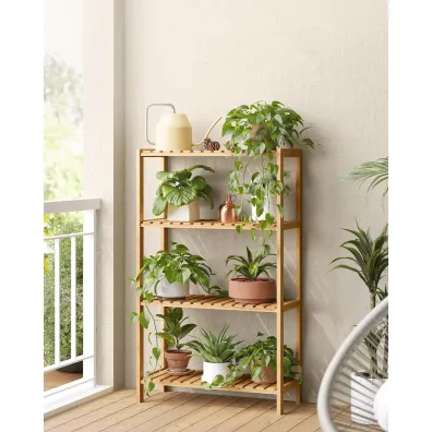 Songmics Bambusowy rega 4 poziomowy 100 cm