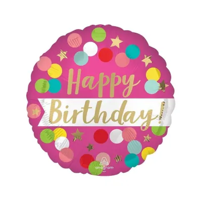 Anagram Balon foliowy Birthday pink confetti 46cm