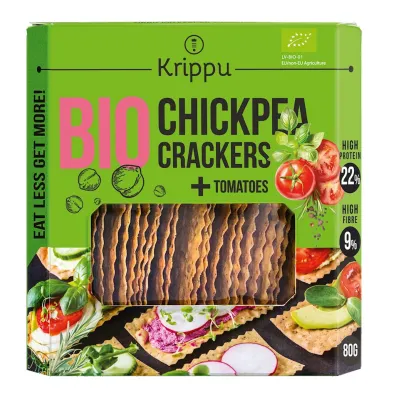 Krippu Krakersy proteinowe z ciecierzycy z pomidorem 80 g Bio