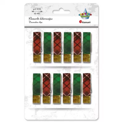 Titanum Klamerki drewniane z naklejk� w krat� 12 szt.
