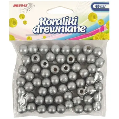 Brewis Koraliki drewniane do nawlekania srebrne 10mm