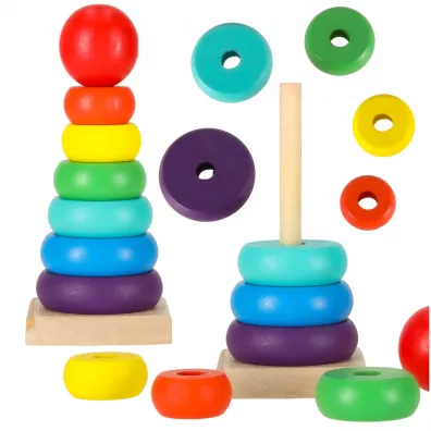 Wie�a piramida piramidka drewniana do uk�adania sorter kolorowy t�czowy 13cm