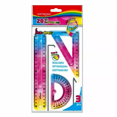 Pbs Connect Zestaw geometryczny elastyczny Rainbow Deco liniijka 20 cm, ekierka 18 cm, k�tomierz 10 cm 3 elementy