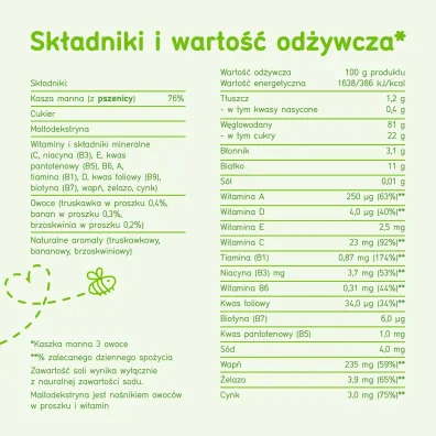 BoboVita Kaszka manna 3 owoce po 6. miesi�cu 180 g