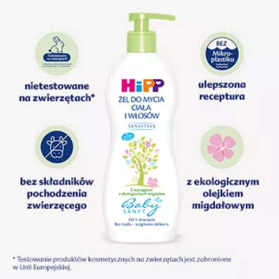 Hipp Babysanft �el do mycia cia�a i w�os�w, od 1. dnia �ycia 400 ml