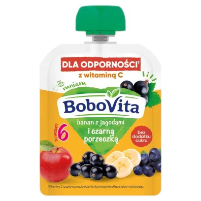 BoboVita Mus banan z jagodami i czarn� porzeczk� po 6 miesi�cu 80 g