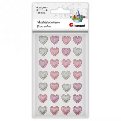 Titanum Naklejki plastikowe serca 14x14mm 28 szt mix