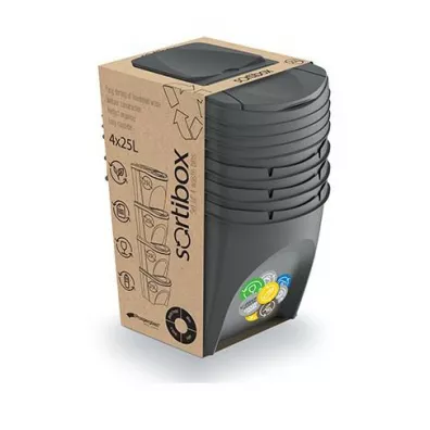 Prosperplast Keden kosz na mieci sortibox set 4 - kamienny szary 25 l