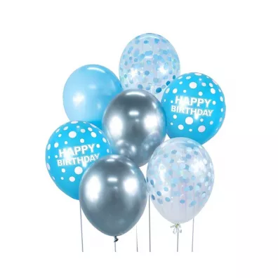 Godan Balony B&C srebrno-niebieski Happy Birthday 7 szt.