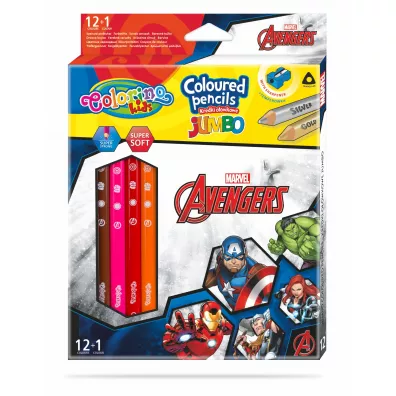 Patio Kredki owkowe trjktne jumbo Colorino Kids + temperwka Avengers 13 szt.