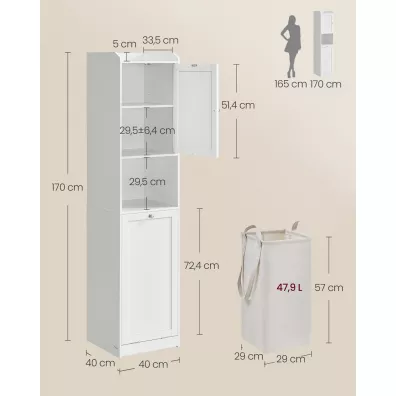 Songmics Wska szafka azienkowa z koszem na pranie