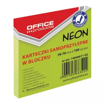 Office Products Karteczki samoprzylepne w bloczku Products neon zielony 76x76mm 100 kartek
