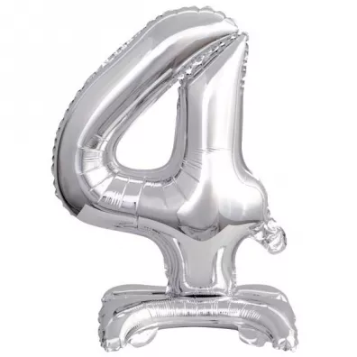 Amscan Balon foliowy mini cyfra 4 na stojaku srebrna