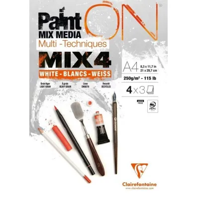 Clairefontaine Blok A4 bia�ych papier�w mix4 250g 12ark