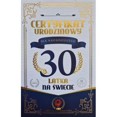 Yeku Karnet Certyfikat Urodzinowy 30 urodziny m�skie
