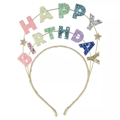Meri Meri Opaska do wosw Happy Birthday brokatowa