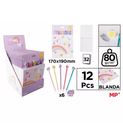Mp Main Paper Zestaw notes z kredkami oraz gumkami seria Unicorn A 12 MP UN23012