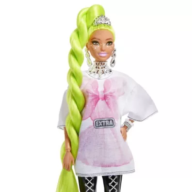 Barbie Extra Lalka Biaa tunika/Neonowe zielone wosy HDJ44 Mattel