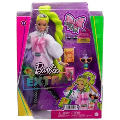 Barbie Extra Lalka Biaa tunika/Neonowe zielone wosy HDJ44 Mattel