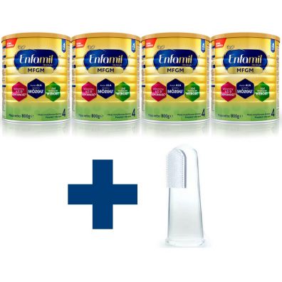 Enfamil Premium 4 MFGM Mleko modyfikowane dla dzieci powyżej 2. roku życia + szczoteczka do zębów z wypustkami Zestaw 4 x 800 g