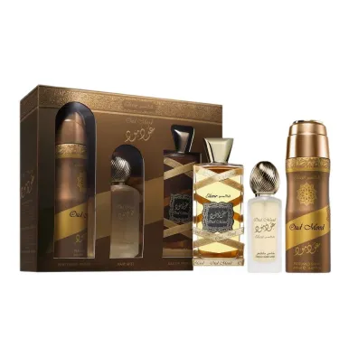 Lattafa Zestaw Oud Mood Elixir Woda perfumowana + Mgie�ka do w�os�w + Dezodorant 100 ml + 50 ml + 200 ml