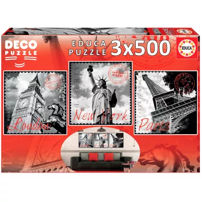 Puzzle 3x500 el. Du�e miasta Educa