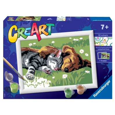 Malowanie po numerach CreArt - �pi�cy kotek z pieskiem Ravensburger