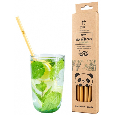 ZUZii Bambusowe słomki do picia z czyścikiem 10 szt.