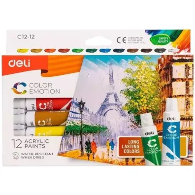 Deli Farby akrylowe 12 kolor�w 12ml tuba