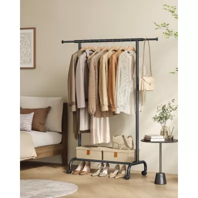 Songmics Mobilny wieszak na ubrania 156 cm czarny