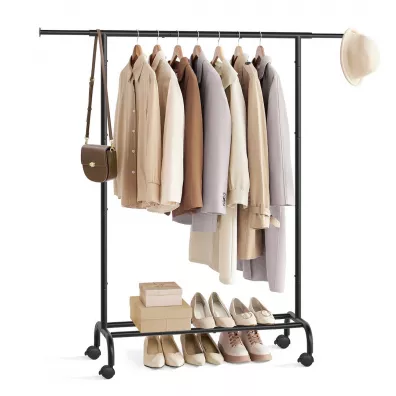 Songmics Mobilny wieszak na ubrania 156 cm czarny